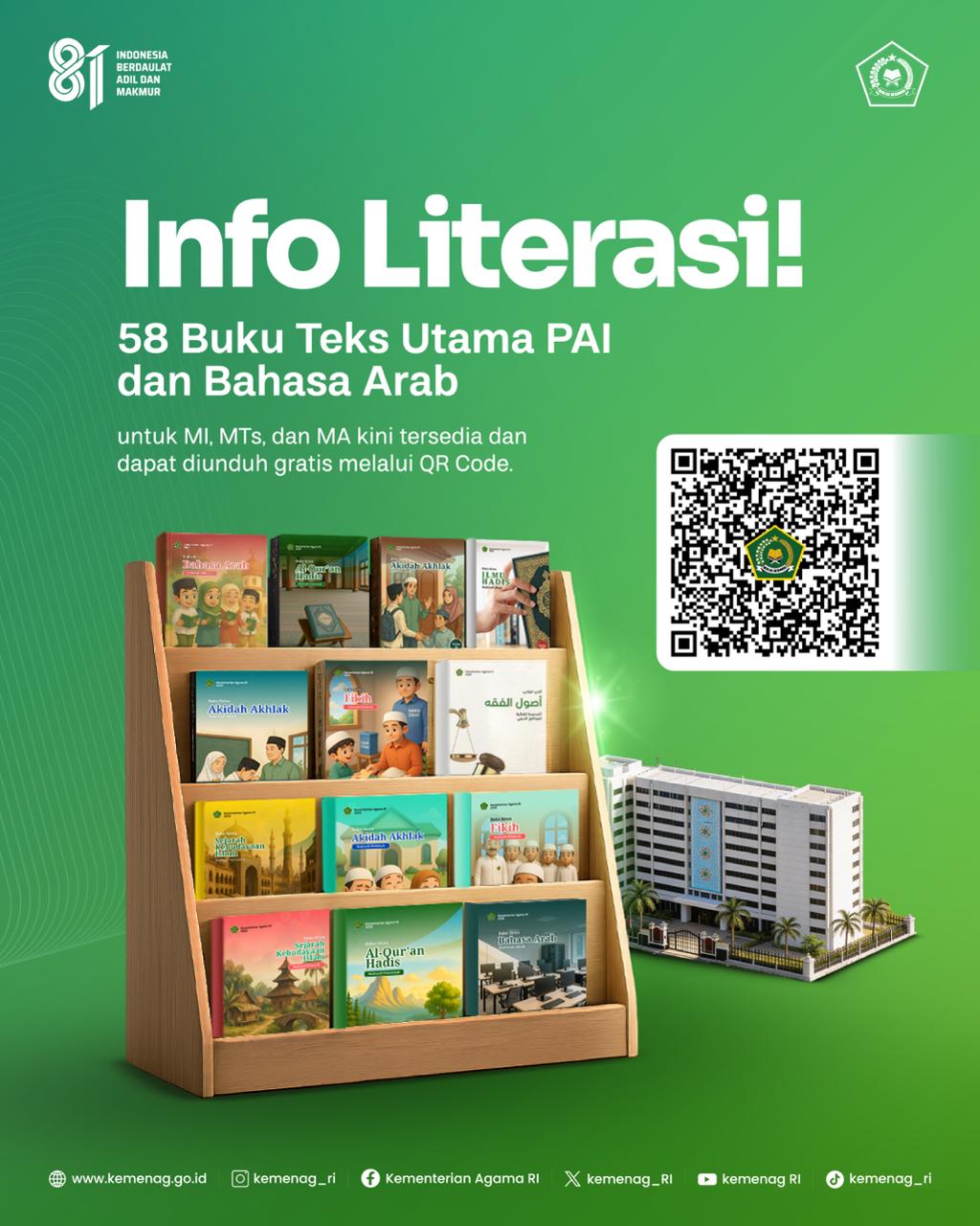 Info Literasi 58 Buku Teks Utama PAI dan Bahasa Arab Untuk MI,MTS dan MA kini tersedia Gratis melalu